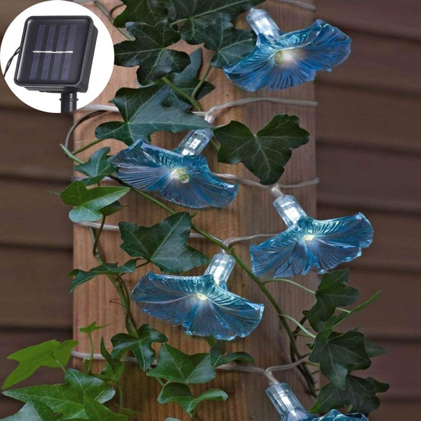 ibdone Solar LED Flower String Lights, 33FT 10 LED Waterproof Outdoor Decorative Stringed LED String Lights Morning Glory Flower for Party,Christmas,Garden,Patio,Outdoor, Decoration (Blue)