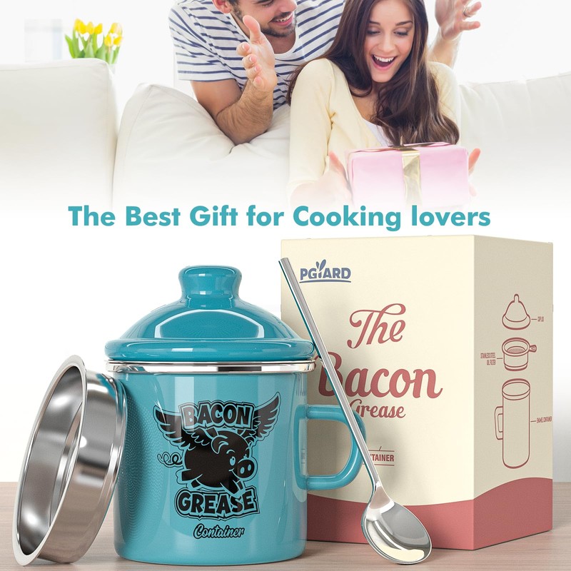 PGYARD Mini Bacon Grease Container With Strainer - 15OZ Farmhouse