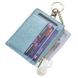 woogwin Slim RFID Credit Card Holder for Women Mini Front Pocket Wallet Purse With Keychain(StarTeal)