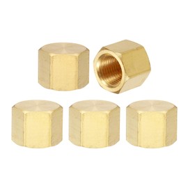 sourcing map 5Pcs Brass Compression Cap Fitting Stop Valve Cap 1/8" NPT Hex Thread Pipe Fitting Flare Cap Tubing Ends Sealing Cap for Air Conditioner, Water, Air, Gas Line (Gold Tone)