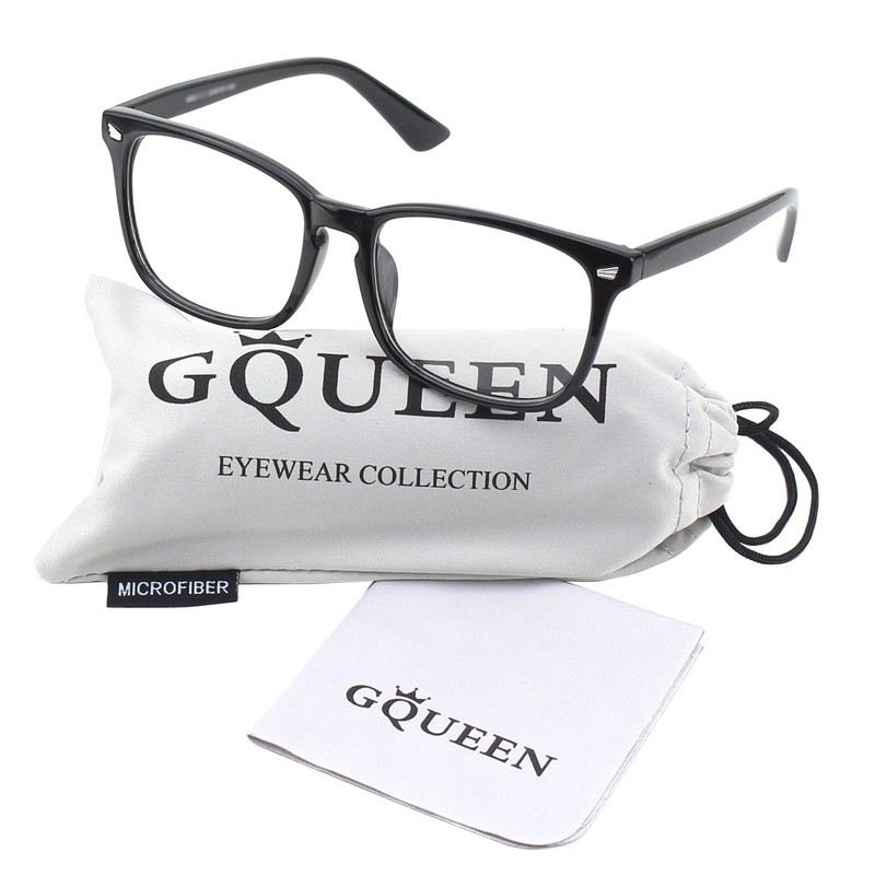 GQUEEN Fake Brille Ohne Stärke Damen Herren Nerdbrille UV400 Schwarz,PE2