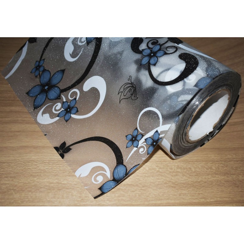 CVANU Printed Blue Flower Opaque Window Cling Frosted Vinyl Sheets