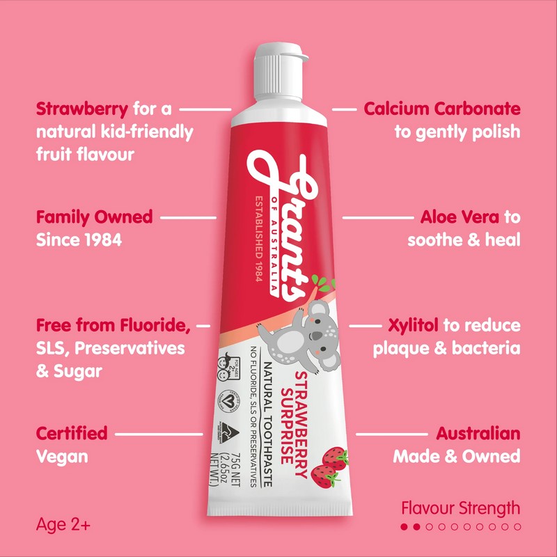 Grants Of Australia Natural Toothpaste Kids Strawberry Surprise 75g