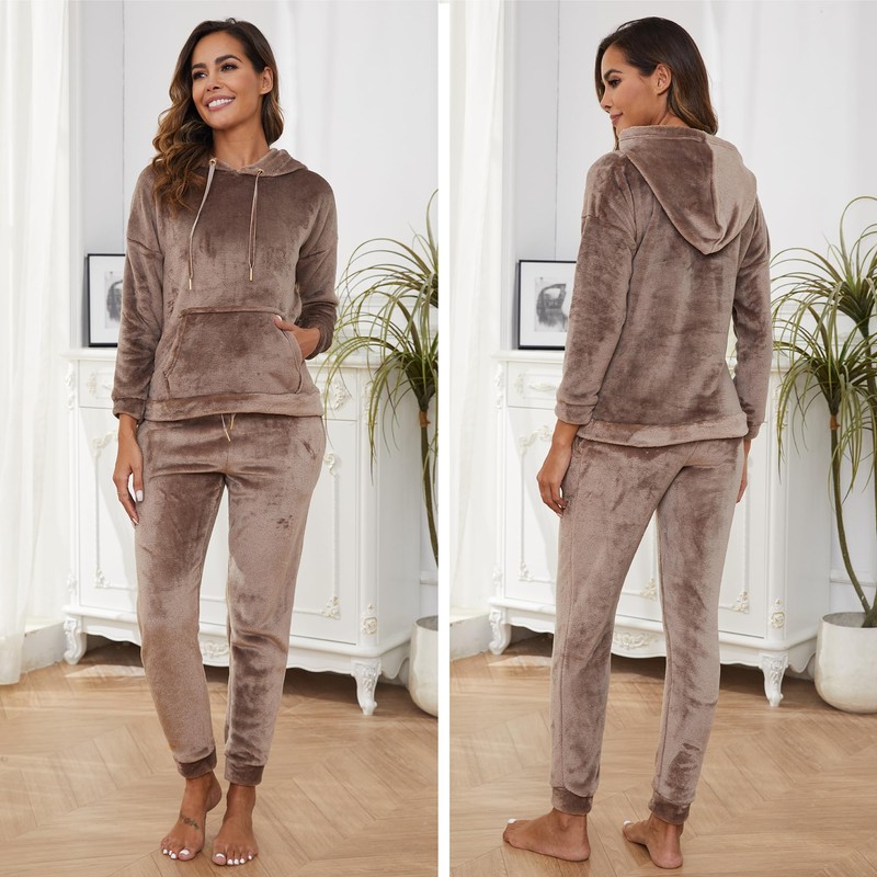 The Essentials Wardrobe Ladies LS Hooded Pyjamas Set - Dark