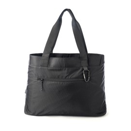 2nd Childhood Universal Tote Bag, Foldable Nylon Shoulder Bag for Work and Errands - Water Bottle Holder, Magnetic Closure, Multiple Zipper Pockets, Black