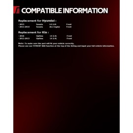 Torchbeam Front Disc Ceramic Brake Pads Kit Fits2011-2014 Hyundai Sonata, 2011-2016 Kia Optima 2.4L, 2015 Hyundai Sonata 2.4L, 4pcs Automotive Replacement Brake Pads,D1444