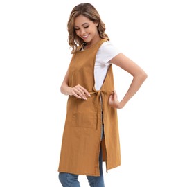 Nanxson Women's Men's Apron Cooking Apron with Pockets House Dress Smock Long Bib for Cooking Kitchen Baking Painting, brown