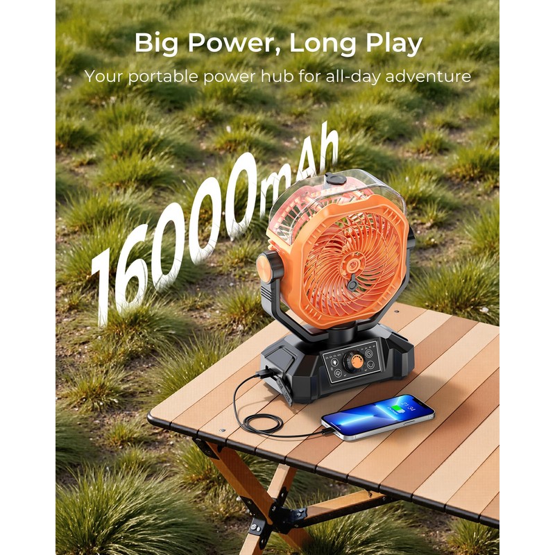 Portable Camping Fan, Misting Desk Fan with Remote, 360ML Water