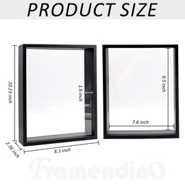 Framendino, Black Wooden Dried Flower Frame Floating Wood Shadow Box for Pressed Flowers 8x10 Double Acrylic Picture