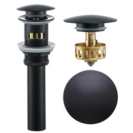 SWHYGER Bathroom Sink Drain with Strainer Basket Hair Catcher Anti Clog Pop Up Drain Stopper Vanity Vessel Sink with Overflow, Matte Black 83606-1MB.