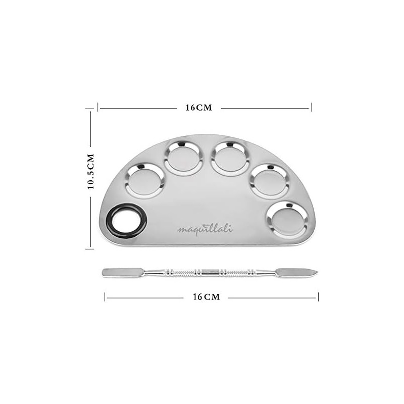 PALETA DE ACERO INOXIDABLE PARA MEZCLA DE MAQUILLAJE CON ESPATULA