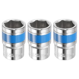 HARFINGTON 3pcs 1/2 Inch Drive 6-Point Socket 18mm CR-V Metric Shallow Socket Electric Wrench Socket for Mechanical Auto Repair, Silver Tone & Blue