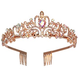 Crystal Rhinestones Wedding Tiara with Comb for Bridal Wedding Princess Queen Coronation Birthday Party Rose Gold Crown Girl and Women Carnival Party Holiday Celebration for Adults