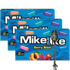 Mike and Ike Chewy Candy – 3 Pack of Movie Theater Boxes (4.25 OZ Each) + Candy Freezer Gem Spoon – Perfect for Movie Nights & Sharing (Berry Blast) - Gem Spoon