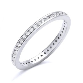 925 Sterling Silver CZ Full Eternity Band Ring size J K L M N O P Q R S T U V - Rhodium Overlay (U)