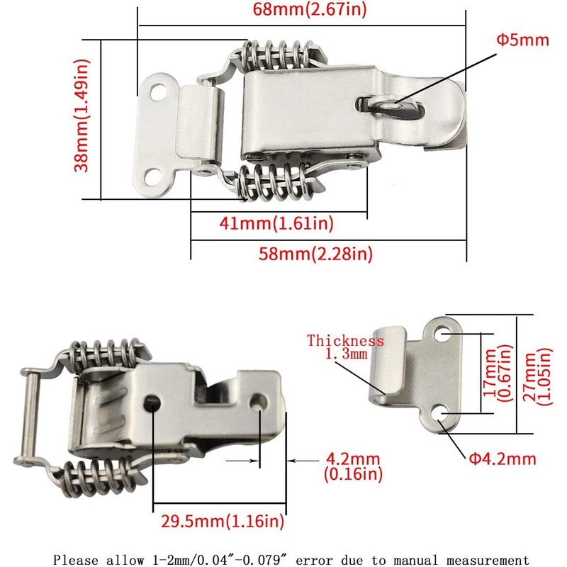 90 Degrees spring hasp Toolbox toggle latches lock，Stainless steel 304