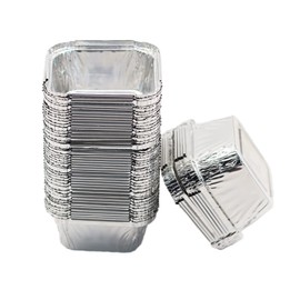 BEEK Pack of 50 Aluminium Trays, Grill Trays, Grill Drip Trays, Square Baking Moulds Made of Aluminium for Cupcakes, Egg Creams, Muffins, Tartlets, 7.57.53.5 cm