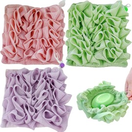 Soft Loofah and Washcloth, 3Pcs 2-in-1 Bath Loofah Sponge Loofah Washcloth,Washcloth Loofah Soap Combo,2-In-1 Shower Washcloth Loofah,Loofah And Washcloth 2-in-1 Bath Loofah Sponge Loofah Washcloth