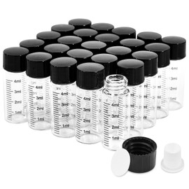 Cadbibe 4ml Clear Glass Graduated Vials with Screw Caps and Plastic Stoppers, 1 Dram Small Sample Vials with Lids, Leak-Proof Liquid Storage Empty Vial, 25PCS