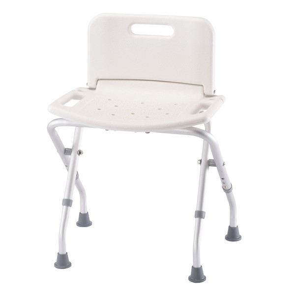 EasyComforts Folding Bath Seat with Back Support, Portable Shower Bench, White
