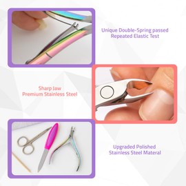 Utopia Care Cuticle Trimmer with Cuticle Pusher, Nail Cuticle Trimmer Set, Manicure Kit, Pedicure Kit, Sharp Cuticle Nippers Professional, Nail Cuticle Pusher Tool, Cuticle Remover Tool Kit (Rainbow)