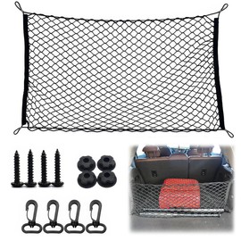 110 x 60 cm Luggage Net Car, Boot Net for Separating Dogs, Boot Net, Load Securing Black Nylon, Luggage Net Motorhome with Hooks, Nails, Carabiner, for Sedans, SUVs, Trucks