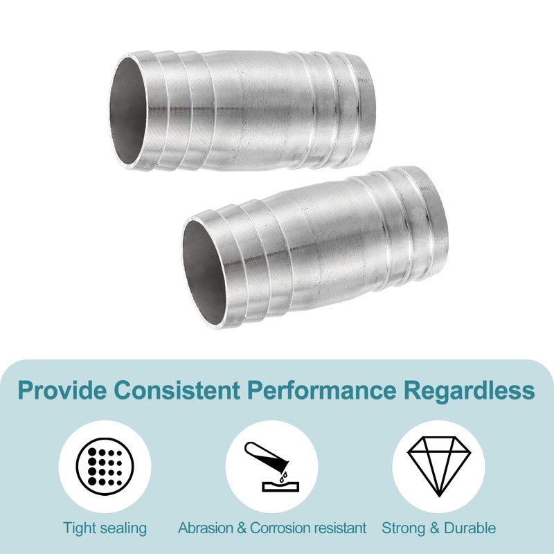 sourcing map 2Pcs 32x65mm Hose Barb Equal Pipe Fitting, 304