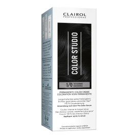 Clairol Professional Color Studio Permanent Hair Colour Jet Black 1/0 (110ml) - With Metal Purifier for 6x Less Breakage, 10 Weeks Rich Colour Result & 100% Grey Coverage - Includes Hair Treatment