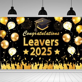 Congratulations Leavers 2025 Banner, Graduation Backdrop Banner Class of 2025 Decoration Congrats Grad Photo Backdrop for Graduation Party Decorations Indoor Outdoor