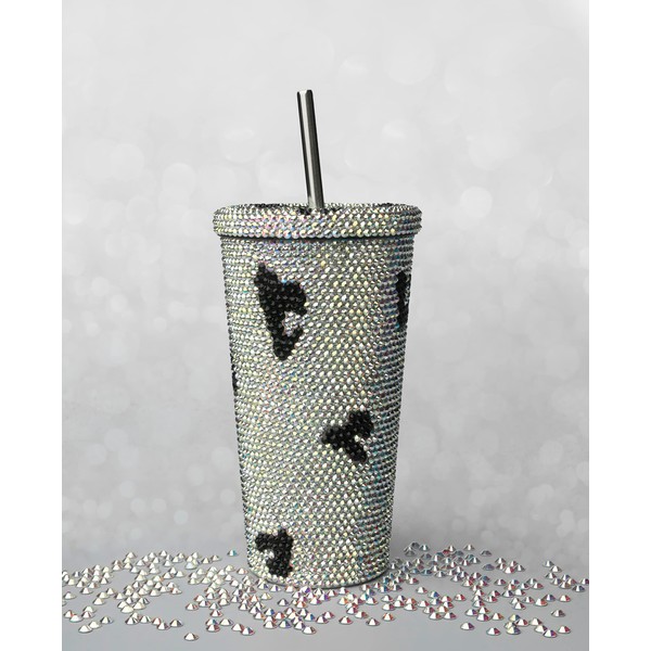 Stainless Steel Bling Cup Handmade Silver and Black Leopard print