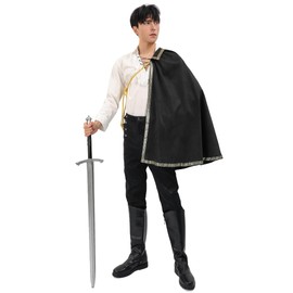 PROCOS Medieval Tudor Cape Renaissance Cavalier Half Shoulder Shawl Black Hooded Shrug Ranger's Cloak LARP Costume (Black)