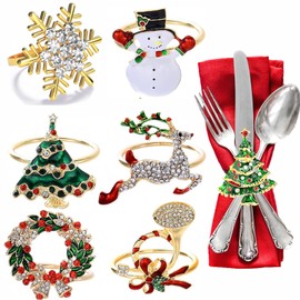 Christmas Napkin Rings Set, 6 Pieces Napkin Rings Holder Set, Napkin Holder, for Christmas, Thanksgiving Party, Wedding, Table Decoration