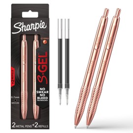 Sharpie S-Gel, Gel Pen, Copper Metal Body, Medium Point (0.7mm), Black Ink, Includes 2 Pens and 2 Additional Ink Refills