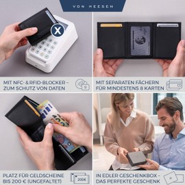 VON HEESEN Slim Wallet with RFID Protection - Mini Wallet Men & Women Small - Credit Card Holder - Purse Wallet, smooth black, With mini coin compartment