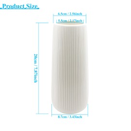 White Ceramic Vase for Pampas Grass 7" Tall Ribbed Modern Bohemian Fresh and Dried Flowers Home Decor Living Room Table
