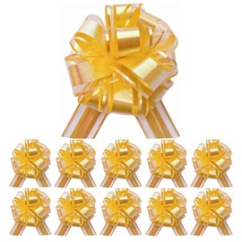10PCS Aurora Pull Bows for Gift Wrapping, 6 Inches Gift Bow, Colorful Laser Bows Decoration for Flower Bouquets and Basket, for Birthday Presents, Anniversary, Wedding (Yellow)