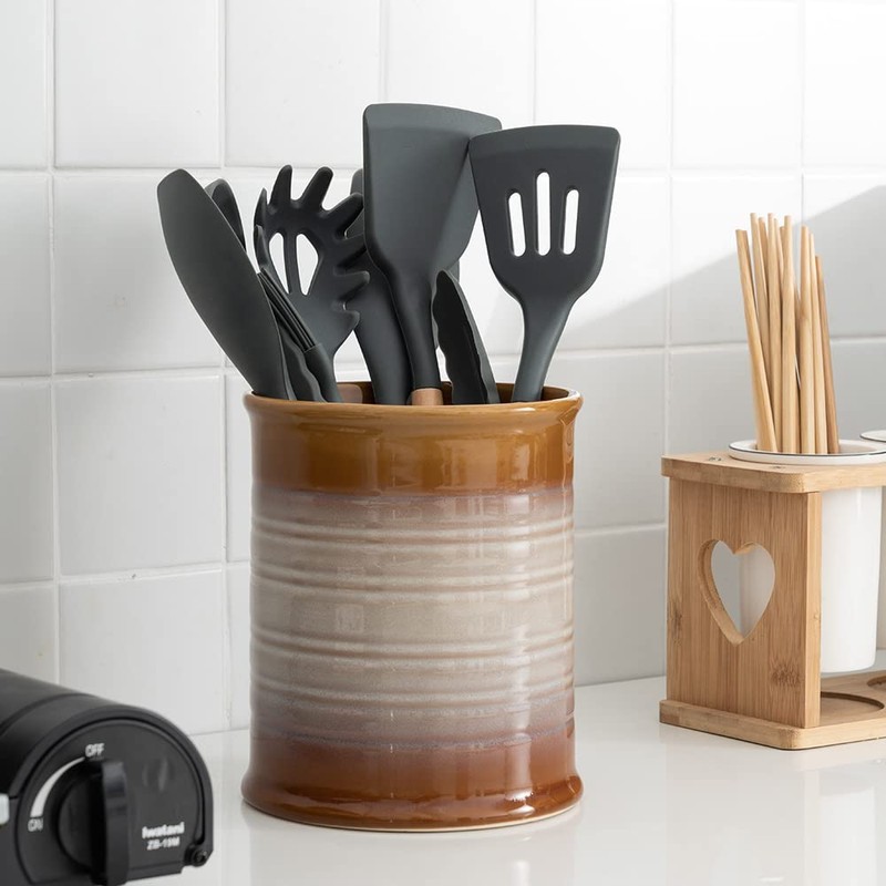 Nihow Kitchen Utensil Holder: 7.2 Inch Extra Large Ceramic Utensil