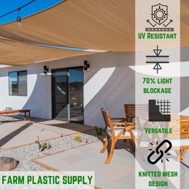 Farm Plastic Supply - Sand/Tan Shade Cloth - 70% - Mesh Fabric for Fence Privacy Screen, Garden Shade, Mesh Fence Screening, Shade Cloth Rolls, Wind Screen, Tan Shade Cloth (6' x 10')