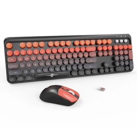 Wireless Keyboard and Mouse Combo, 2.4 GHz Wireless Full-Sized Typewriter Keyboard with Round Keycaps for Windows, Computer, Desktop, PC, Laptop (BlackOrange)