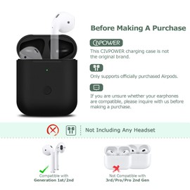 CIVPOWER Wireless Charging Case Compatible with AirPods 1 2，Air pods Charger Case Replacement with Bluetooth Pairing Sync Button，no Aipods (Black)