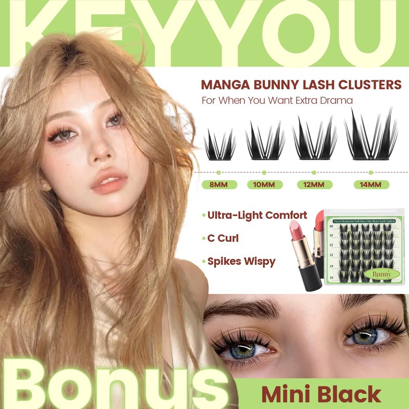 KEYYOU Spider Brown Lash Clusters Ki w/Black Bunny Wispy for