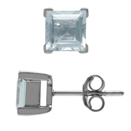 Silvershake 1.86ct. 6mm Genuine Square Shape Blue Aquamarine White Gold Plated 925 Sterling Silver Stud Earrings