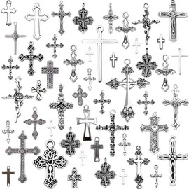 stino 100 Gram Silver Cross Metal Charms for Jewelry Making, Bulk Pack Cross Pendant for Earrings Bracelets, Necklaces, Crafts (Cross Silver)