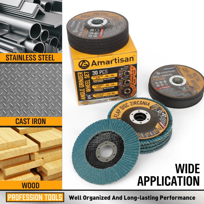 AMARTISAN 30-Pack Angle Grinder Wheels & Flap Discs 4-1/2" Inches