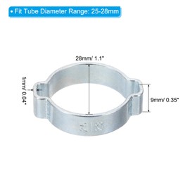 PATIKIL 20 Pack 25-28mm Double Ear Hose Clamp, Galvanized Steel O Clip Crimp Rings for Fuel Petrol Pipe Tube Fitting Connections, Silver Tone