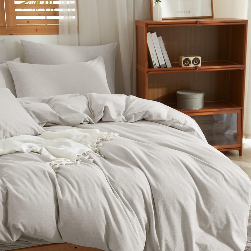 YASMENG Half-Linen Bed Linen, 135 x 200 cm, Light Grey,