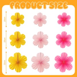 EDLMKM 9 Pcs Paper Flowers Decoration for Wall, Hanging Paper Fans Decoration, Papers Floral Backdrop Decor, for Baby Showers Birthdays and Summer Events