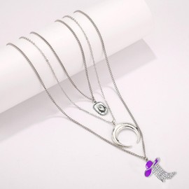 WCRAZYE Boho Layered Necklace Western Necklaces for Women Boot Bull Head Necklace Silver Cresent Moon Pendant Necklace Western Jewellery (Purple-Hat)