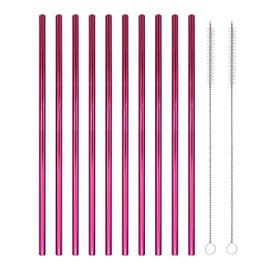 10 Pcs Stainless Steel Straws, Reusable Drinking Straws, Straight Metal Straw Sets with 2 Pcs Cleaning Brushes (8.5 Inch, Rose Red)