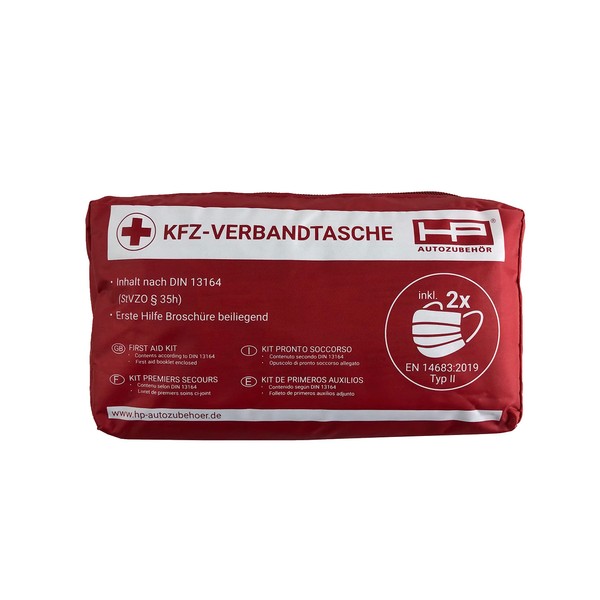 HP Autozubehör 10049 Car First Aid Bag, Emergency Kit Car, DIN 13164:2022, First Aid Kit, Red
